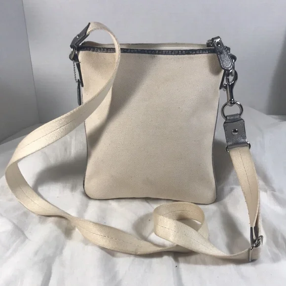 Coach Beach Cream and Blue Starfish Canvas & Silver Leather accent Crossbody Bag - Picture 2 of 6